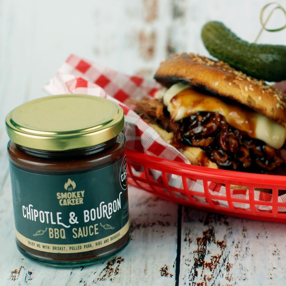 Chipotle & Bourbon BBQ Sauce on a pulled pork bun