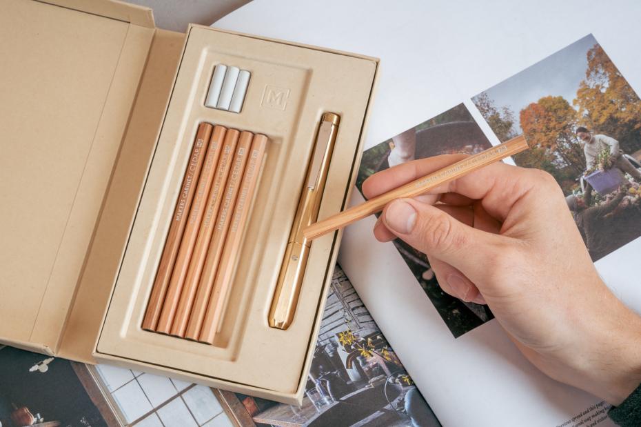 Six HB and 2B graphite pencils made by Kitaboshi in Japan