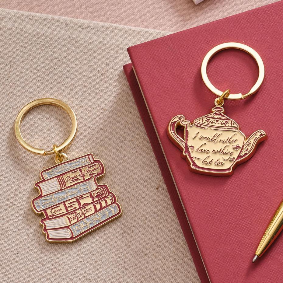 Jane Austen Bookstack and Tea Pot  Keyrings - watch how our keyrings are made