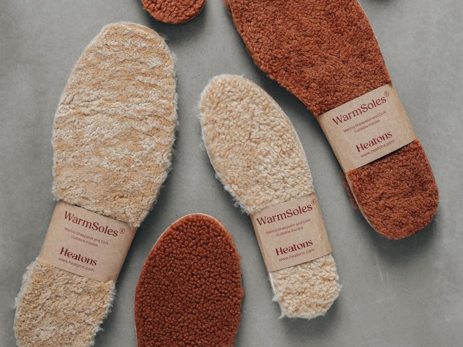 Sustainable cork cuttable sheepskin insoles - rust and beige