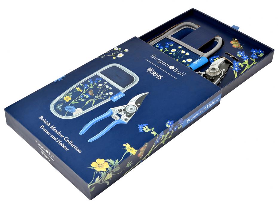 Burgon & Ball RHS Gifts for Gardeners British Meadow gift-boxed pruner and holster