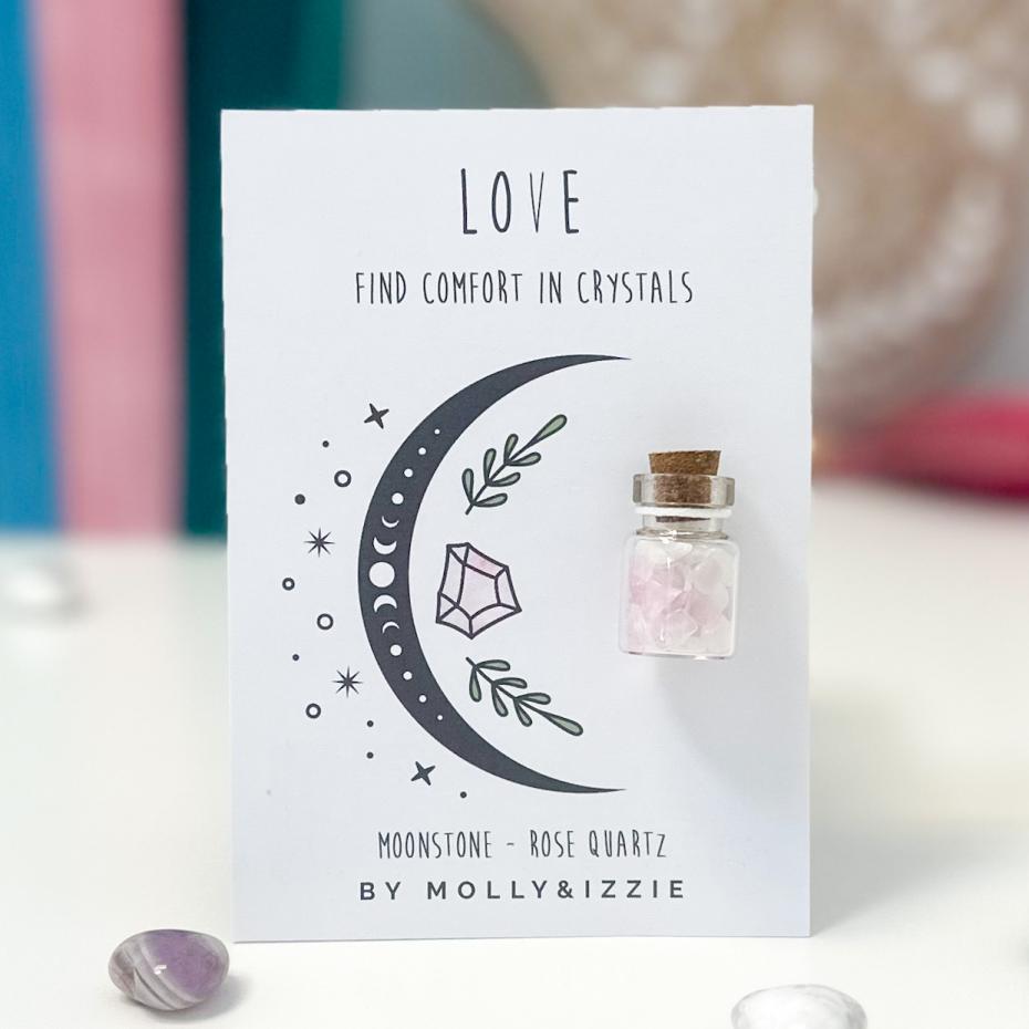 Created with wellbeing and encouraging affirmations in mind these little crystal jars are a unique way to gift a sentiment!