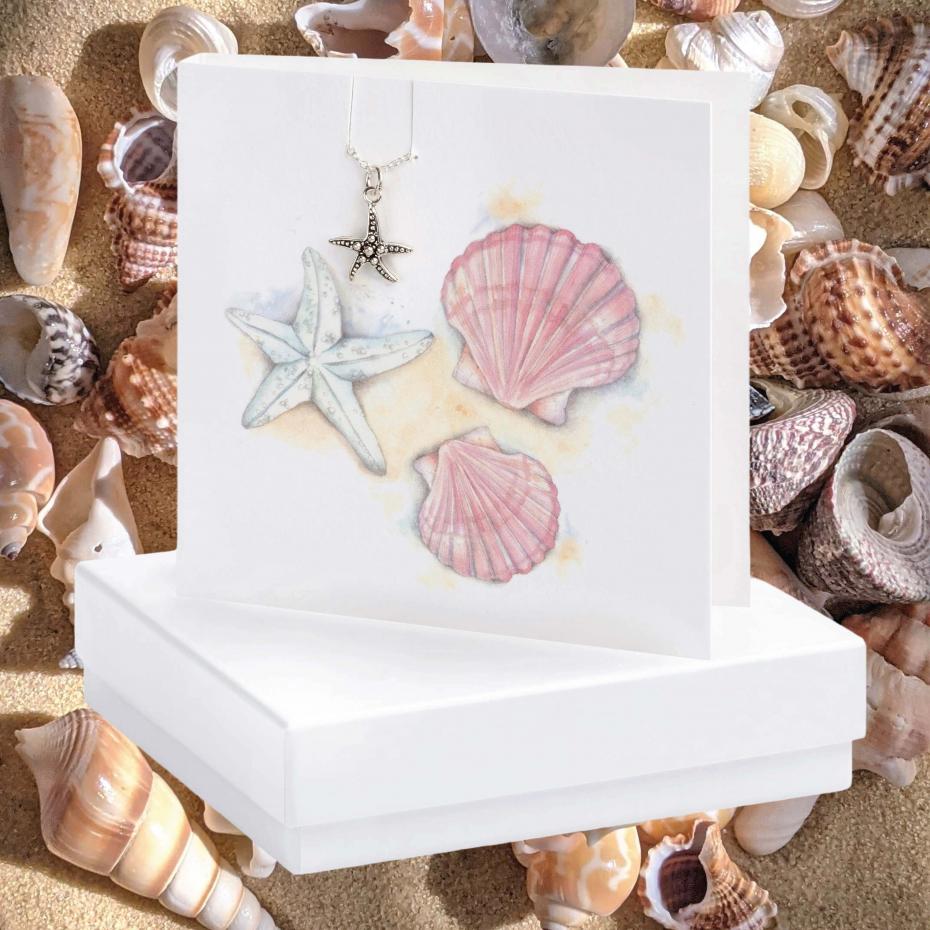 Classic Crumble Collection - Boxed Card with Silver Starfish Necklace